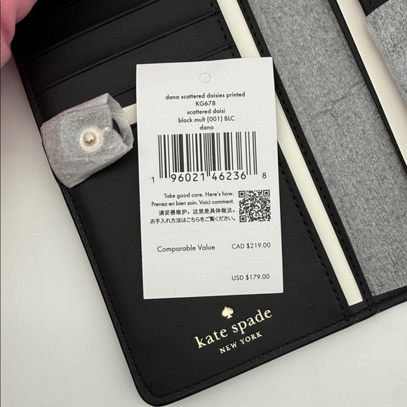 Kate Spade Dana Daisies Large Slim Bifold Wallet Black Multi - Picture 9 of 11